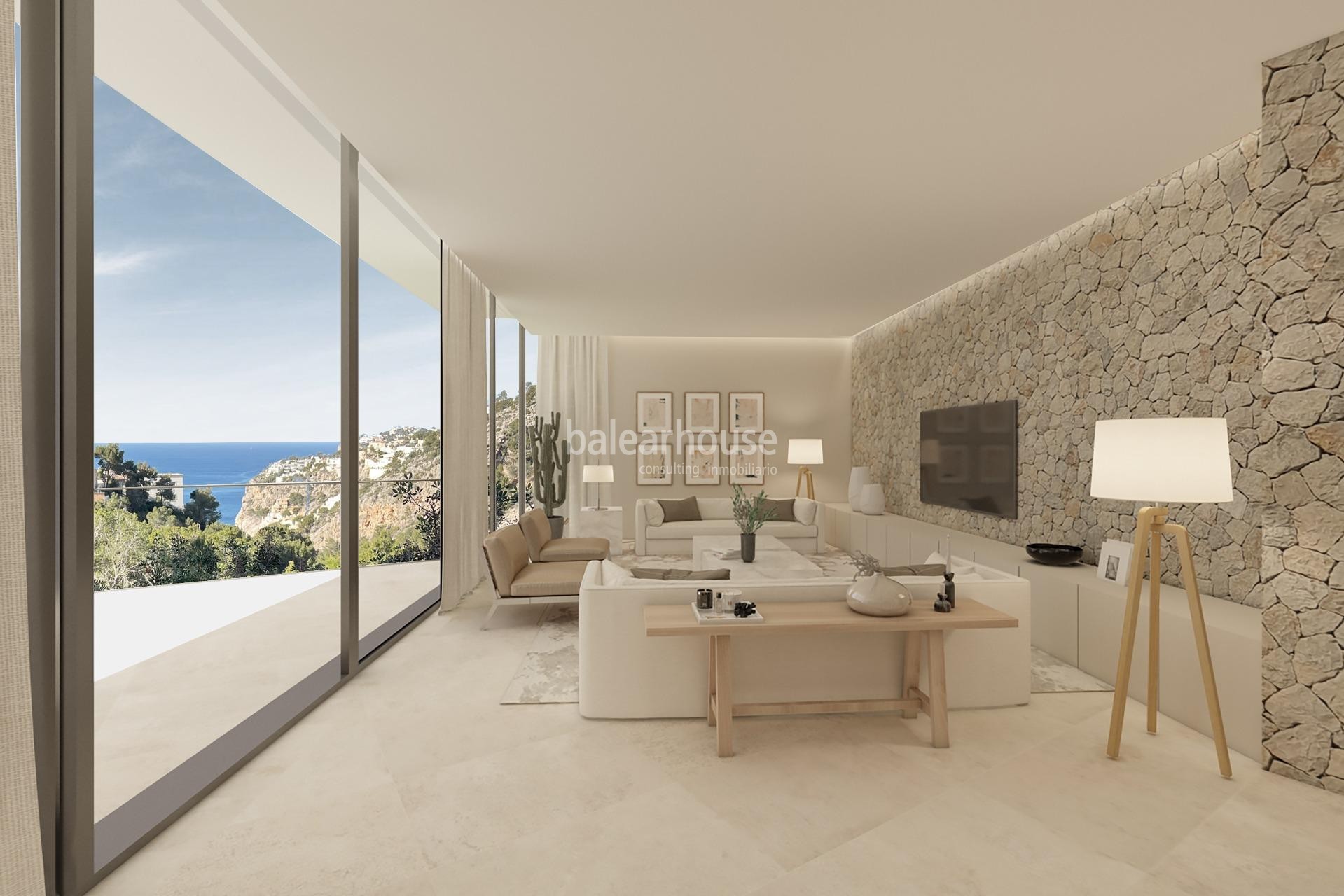 Gran villa de altas calidades y un cuidado diseño moderno con vistas parciales al mar en Cala Llamp