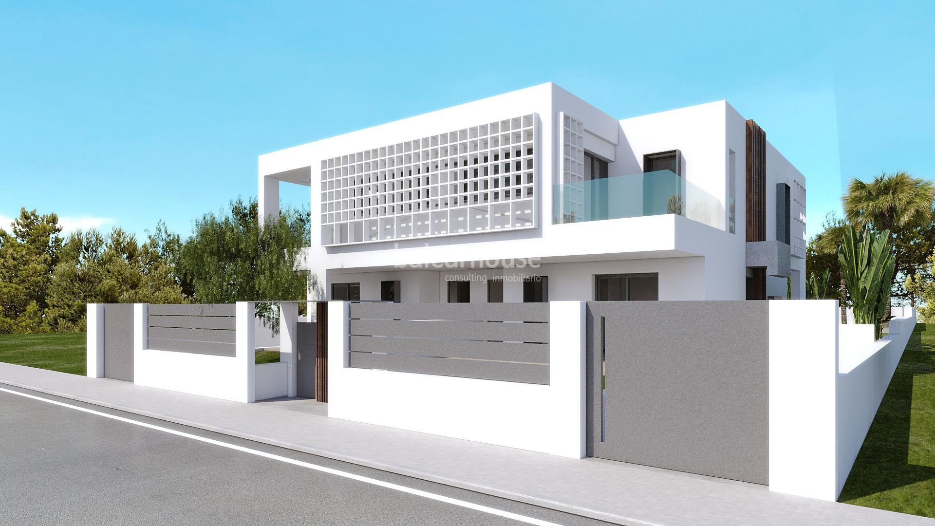 New Moderna design villa under construction with garden and pool near beaches in Puig d'en Ros