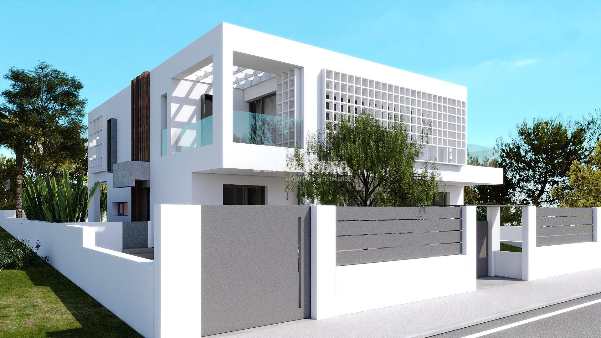 New Moderna design villa under construction with garden and pool near beaches in Puig d'en Ros