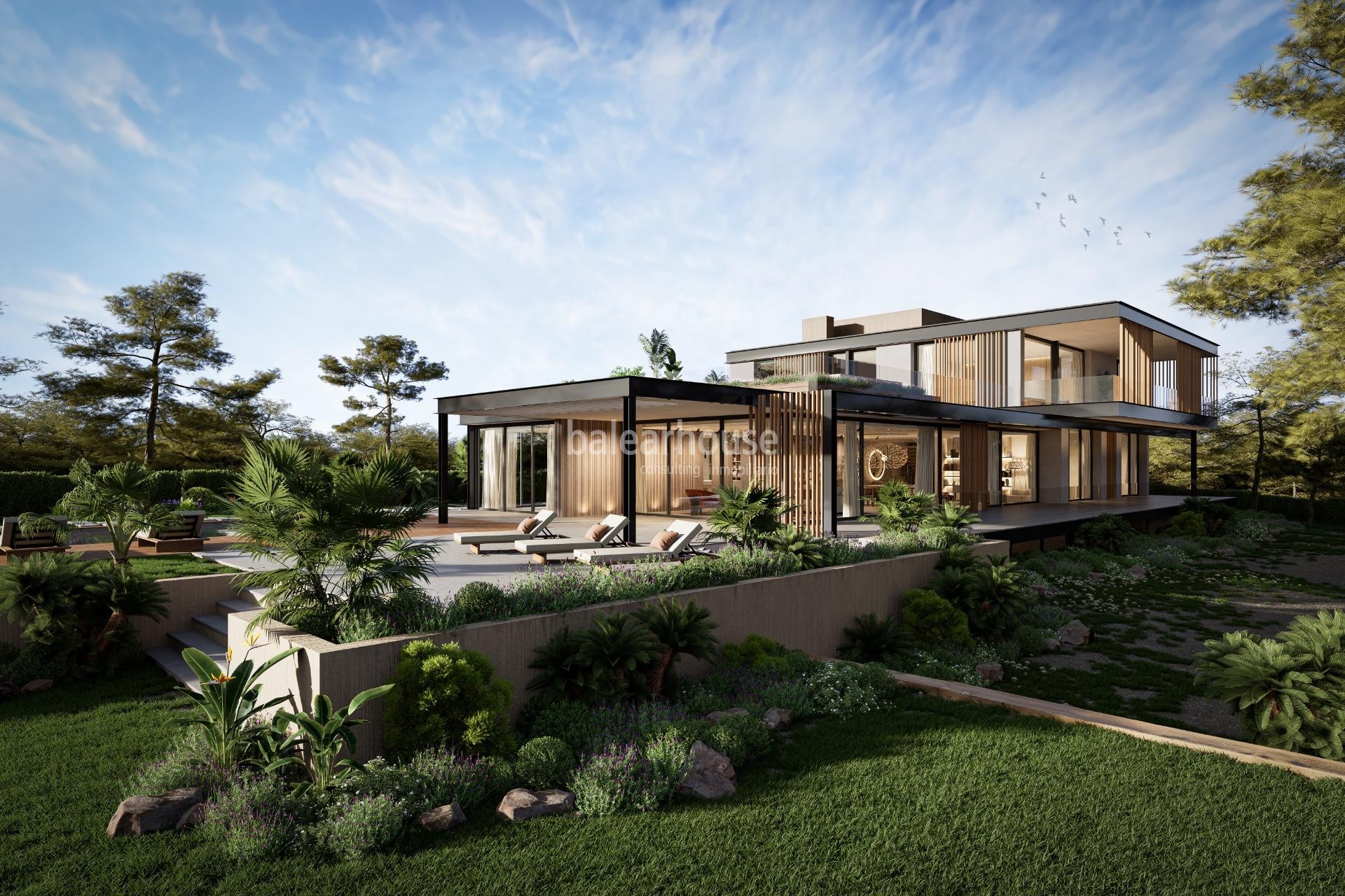 Plot of land in the excellent area of Sol de Mallorca with project for a spectacular modern villa.