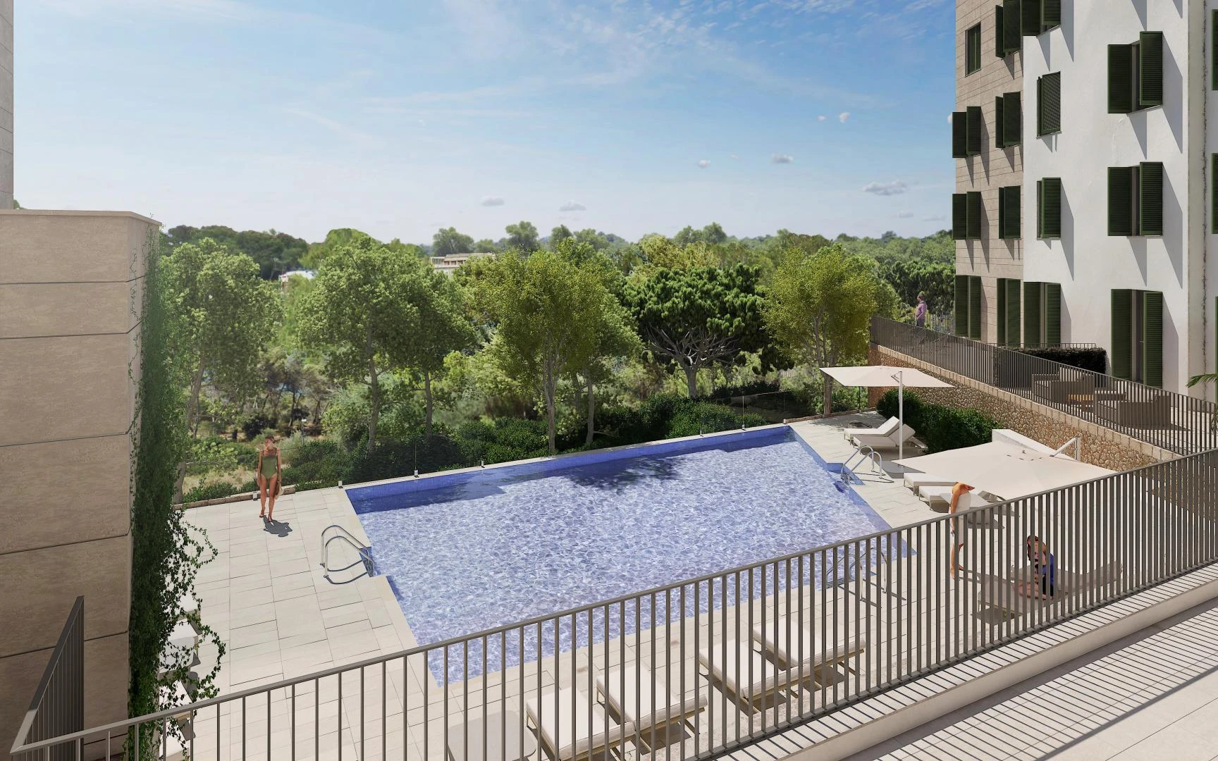 Moderne Neubauwohnungen mit Terrasse und Schwimmbad in der Grünanlage von Sa Teulera