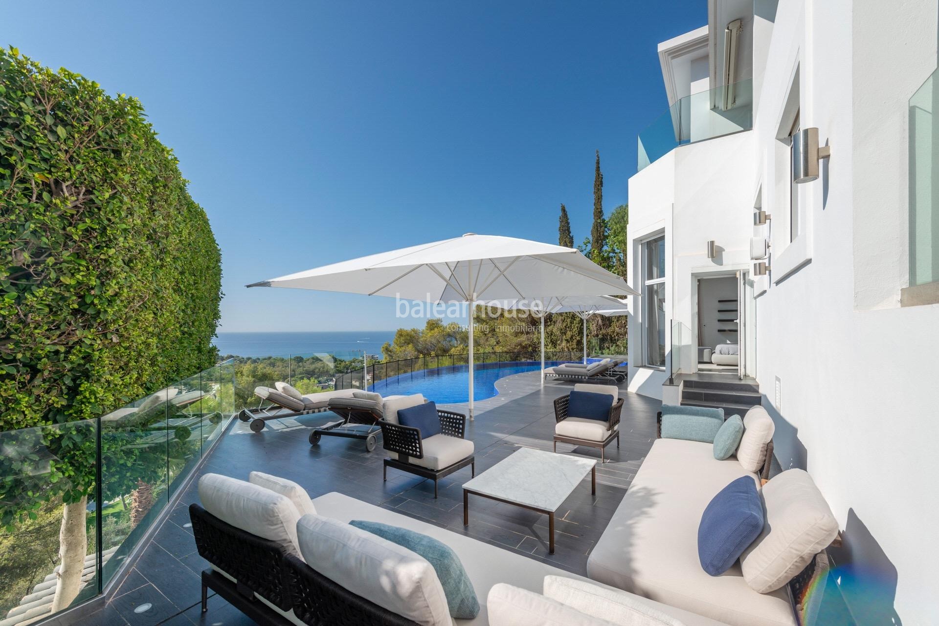 Impeccable villa with terraces and magnificent sea views in the exclusive area of Bendinat