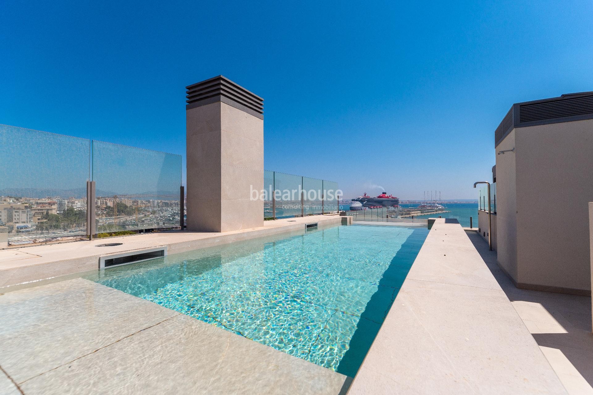 Atemberaubendes, neu gebautes Penthouse mit Terrasse am Meer, privatem Pool und Blick auf die Stadt