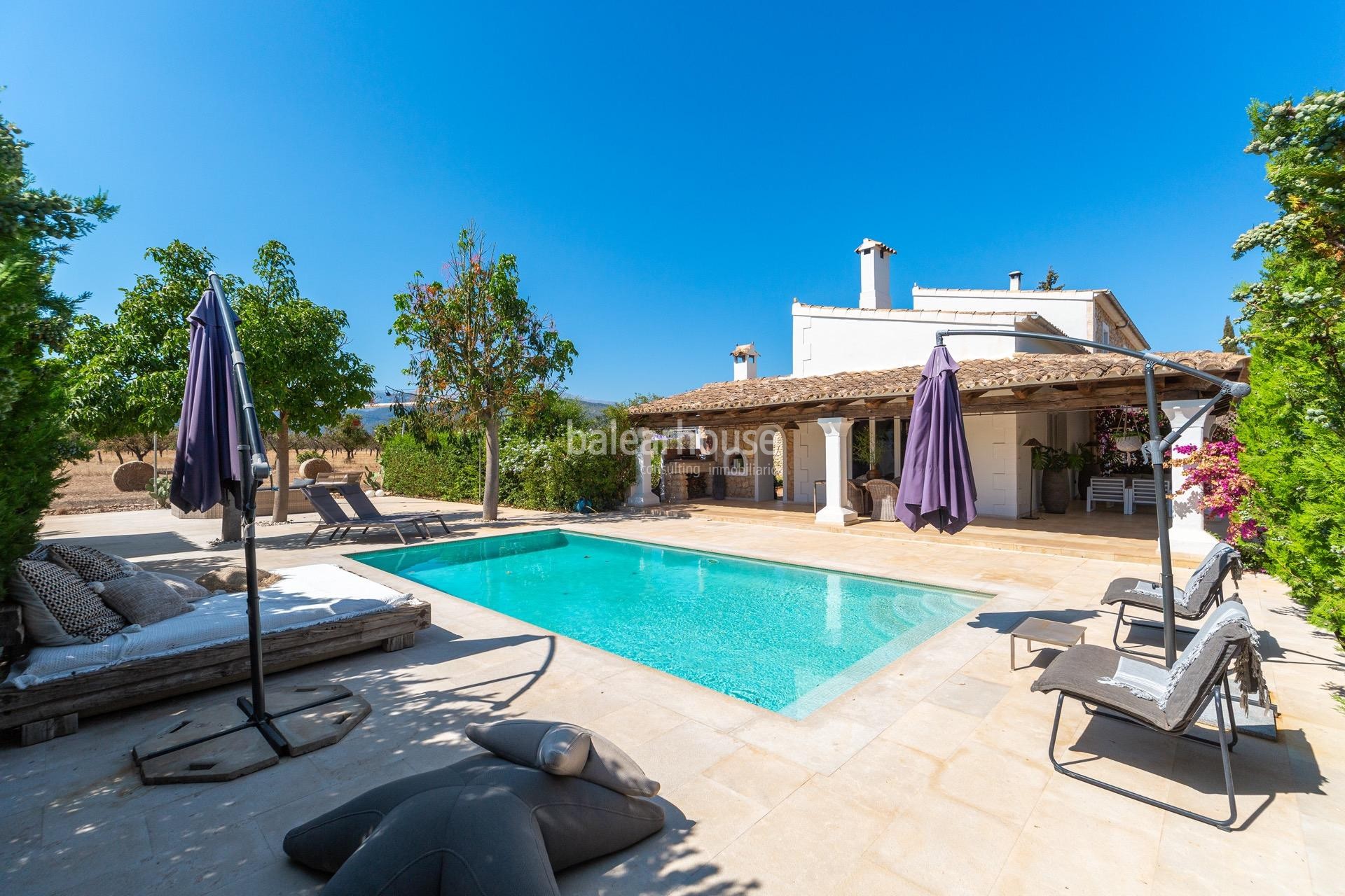 Modern rustic finca with large plot of land beautiful mountain views in the centre of Majorca