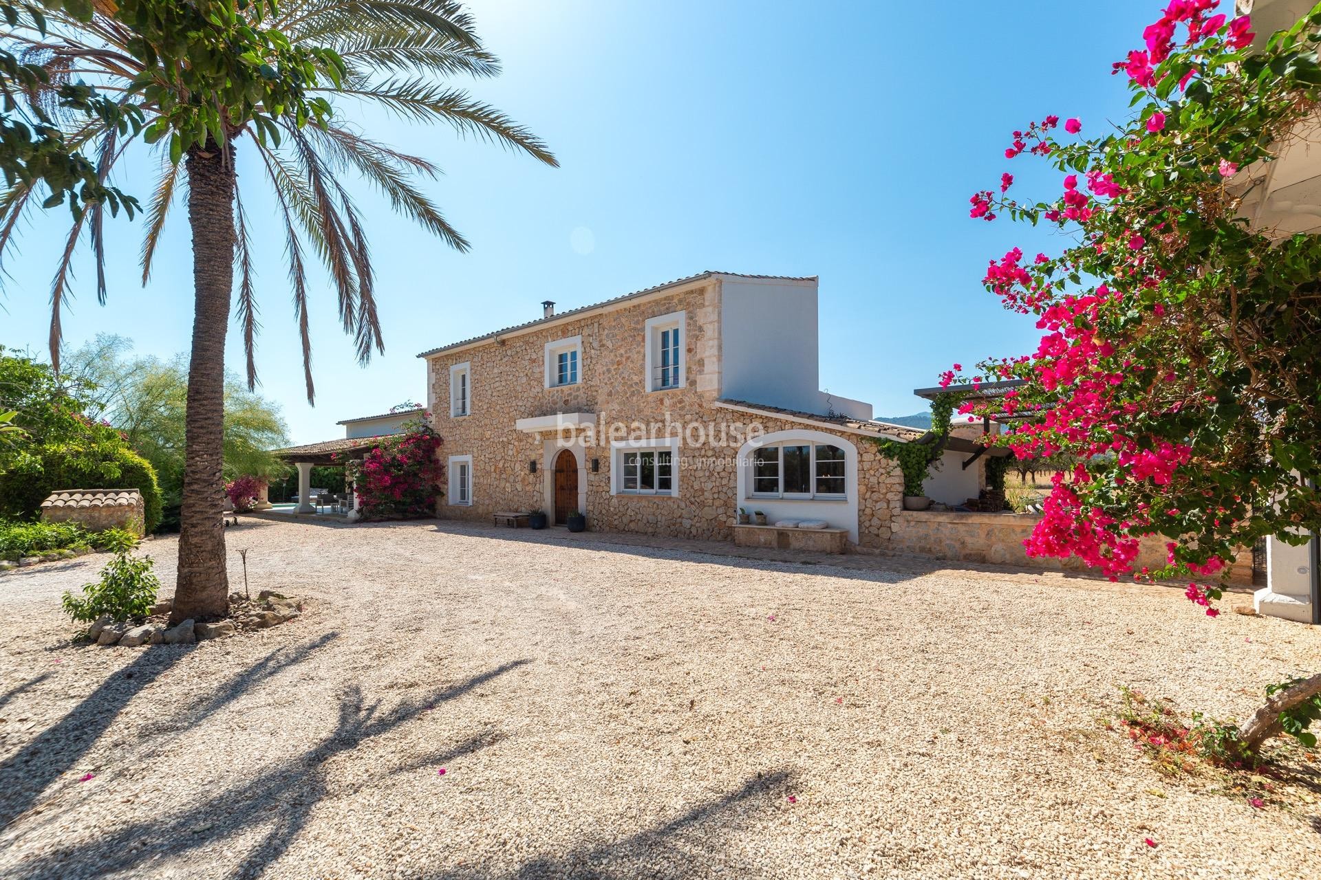 Modern rustic finca with large plot of land beautiful mountain views in the centre of Majorca