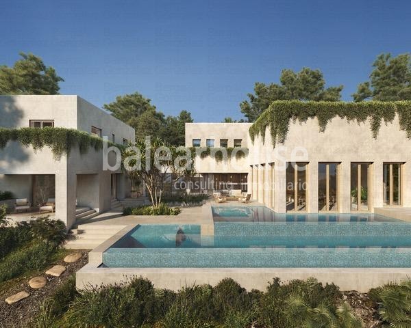 Large new villa in Cala Vinyes with efficient design and beautiful exteriors very close to the beach