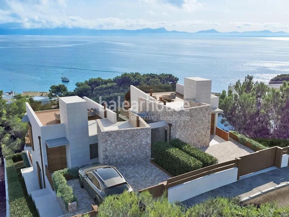 Moderne, neu gebaute Villa in Alcudia mit unverbaubarem Meerblick, Solarium, Schwimmbad und Garten.