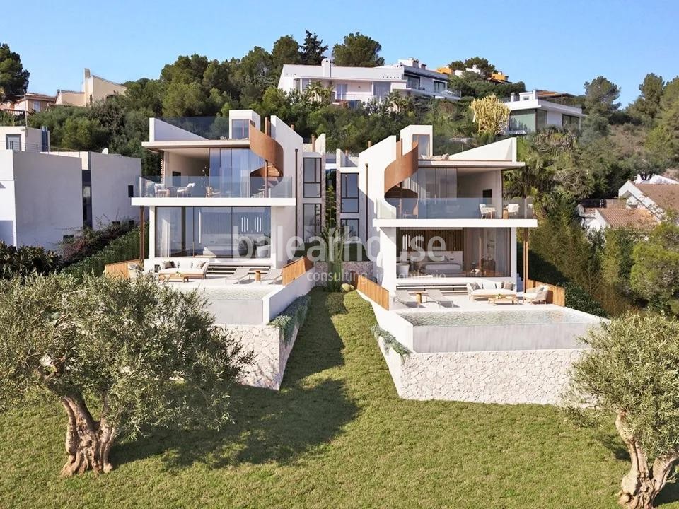 Moderne, neu gebaute Villa in Alcudia mit unverbaubarem Meerblick, Solarium, Schwimmbad und Garten.