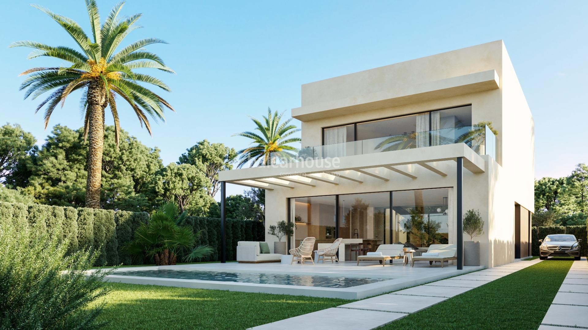 Fabulosa villa de obra nueva de estilo moderno con amplios espacios exteriores en Port Adriano