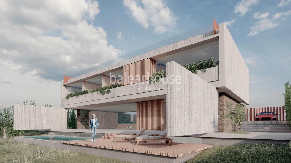 Terreno en Nova Santa Ponsa con proyecto y licencia de innovadora villa con vistas parciales al mar