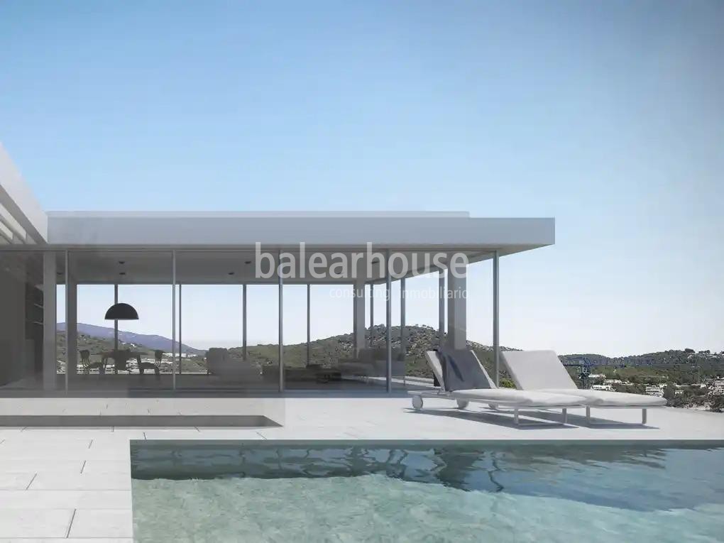 Fabuloso solar con preciosas vistas al mar, licencia y proyecto de gran villa moderna en Camp de Mar