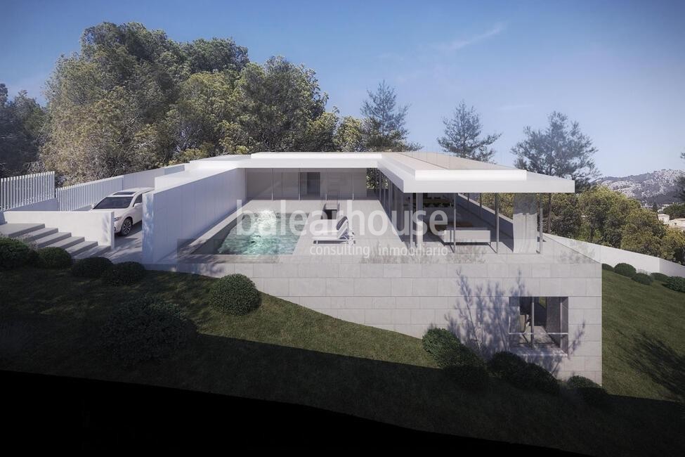 Fabulous plot with beautiful sea views, license and project of a large Moderna villa in Camp de Mar