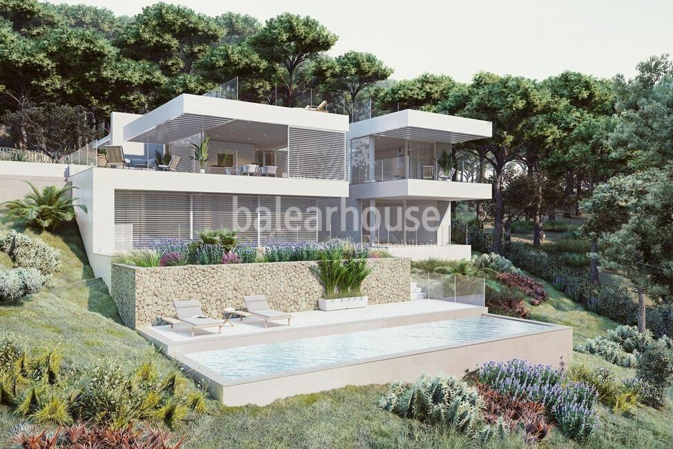 Magnificent plot with unobstructed sea views, license and large villa project in Camp de Mar