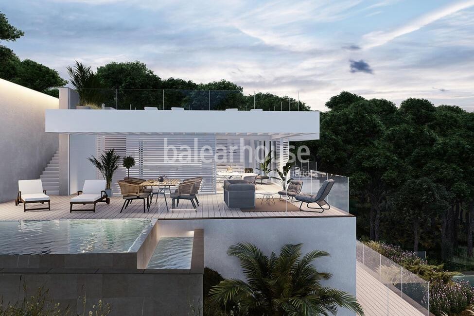 Magnificent plot with unobstructed sea views, license and large villa project in Camp de Mar