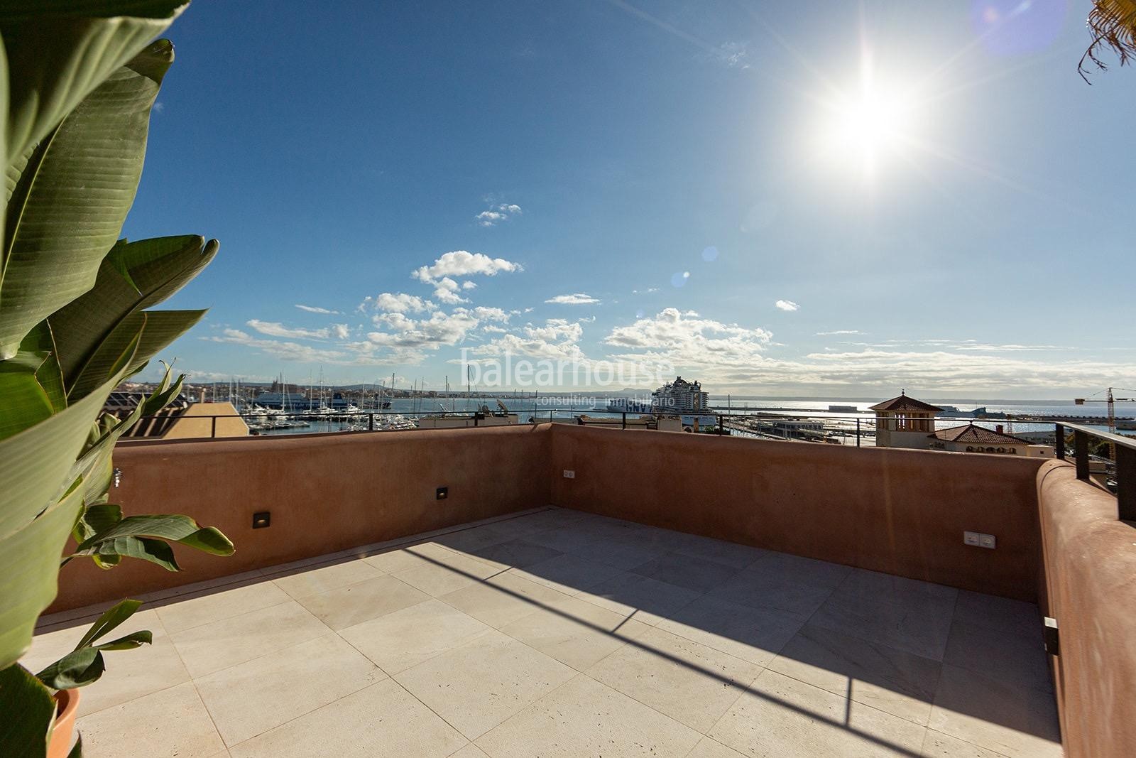 Moderno dúplex de obra nueva orientado al sur con jardín, piscina y solárium con vistas al mar.