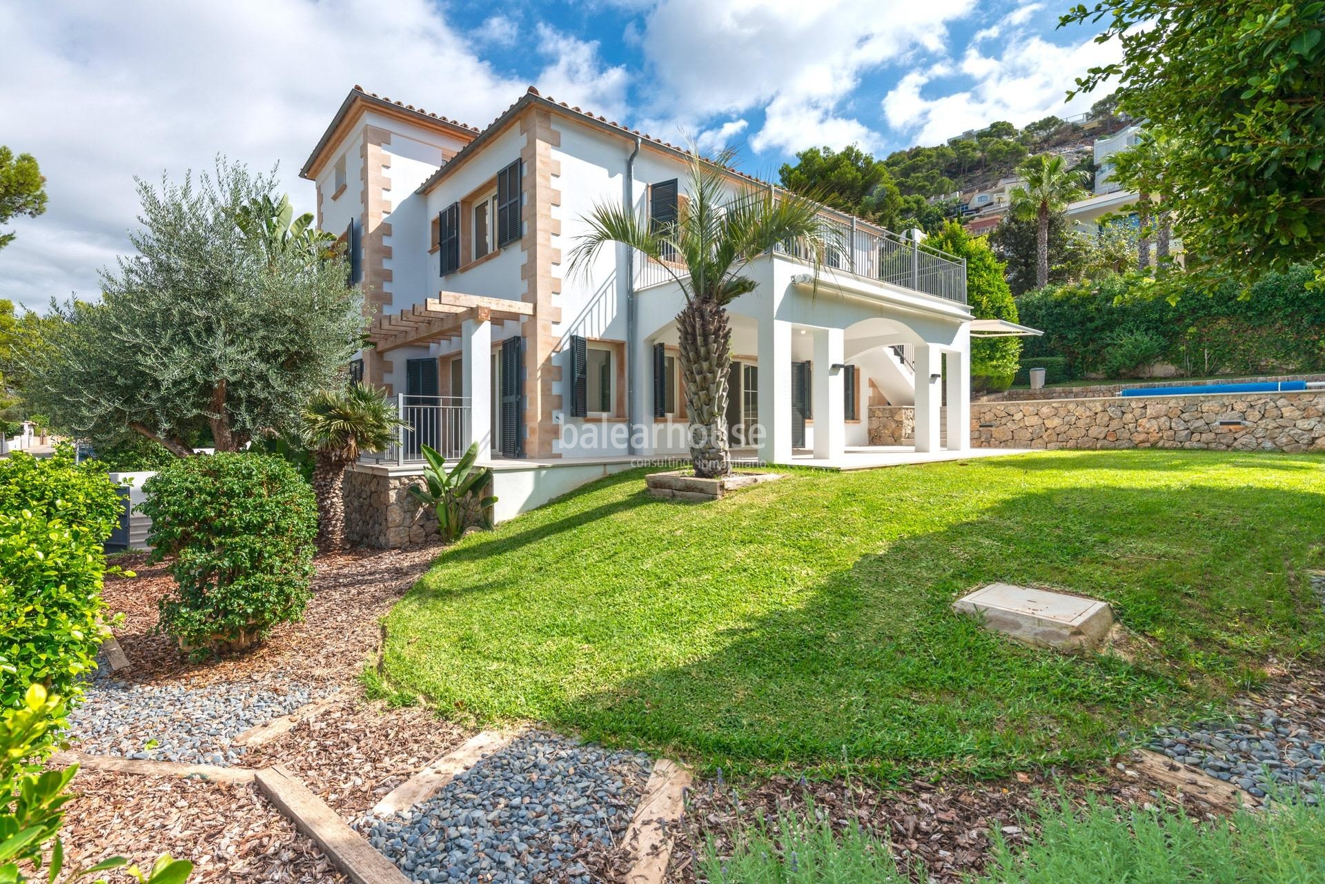 Elegant renovierte mediterrane Villa mit Garten, Pool und Blick auf das Meer und Puerto de Andratx