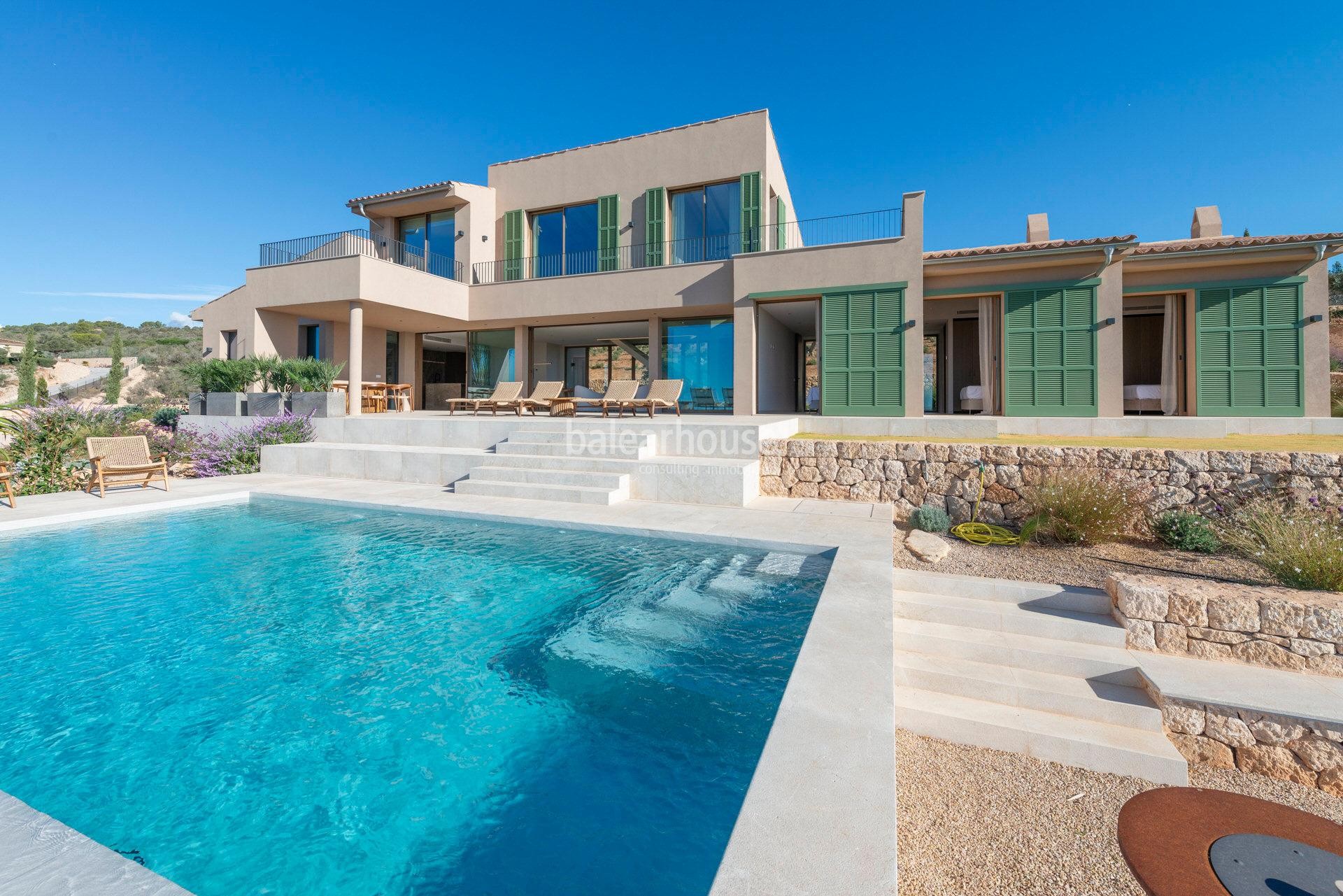 Modern newly built rustic finca with large exteriors and spectacular views of Palma and the sea.