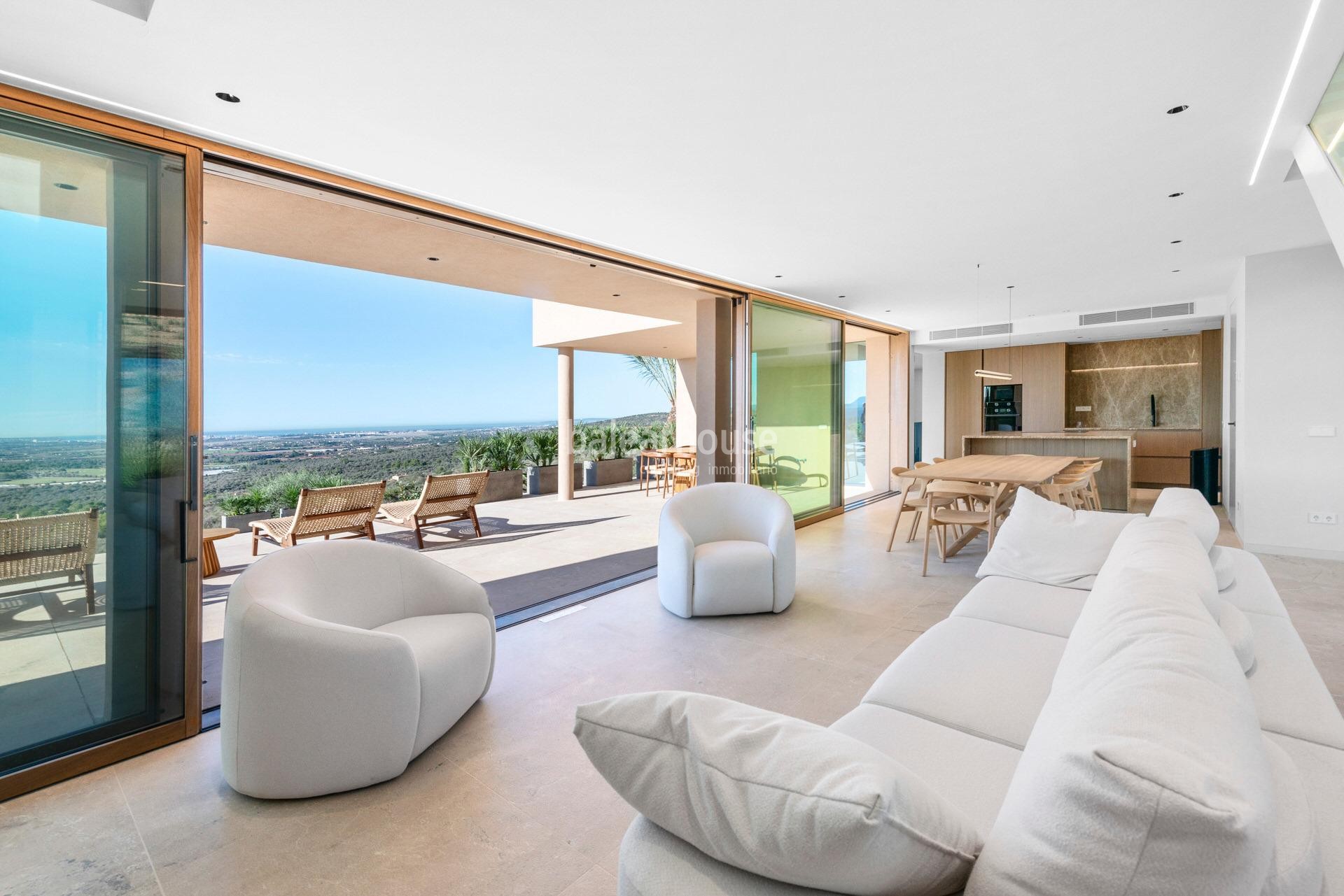 Moderne neu gebaute rustikale Finca mit spektakulärem Blick auf Palma und das Meer