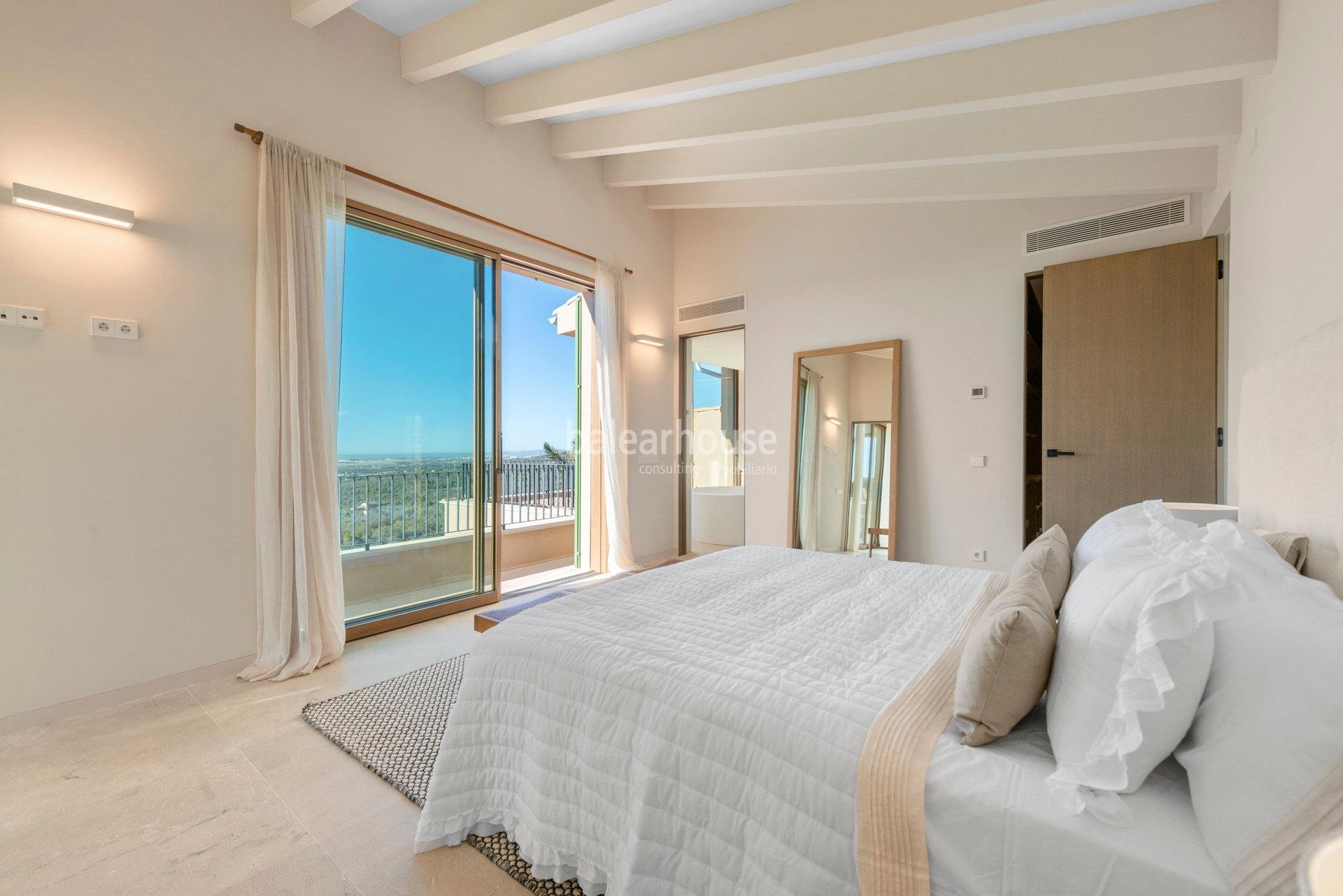 Modern newly built rustic finca with large exteriors and spectacular views of Palma and the sea.