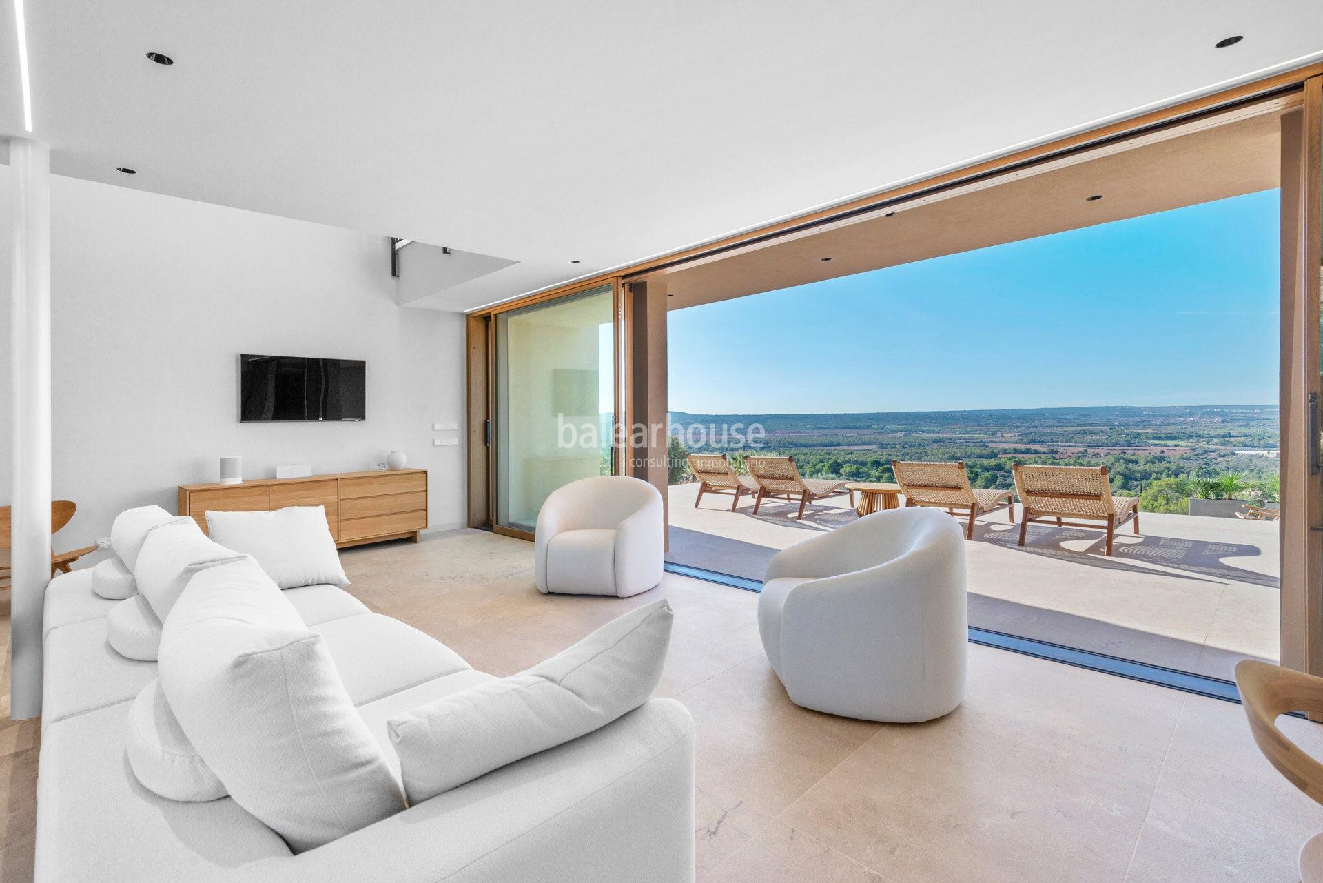 Modern newly built rustic finca with large exteriors and spectacular views of Palma and the sea.