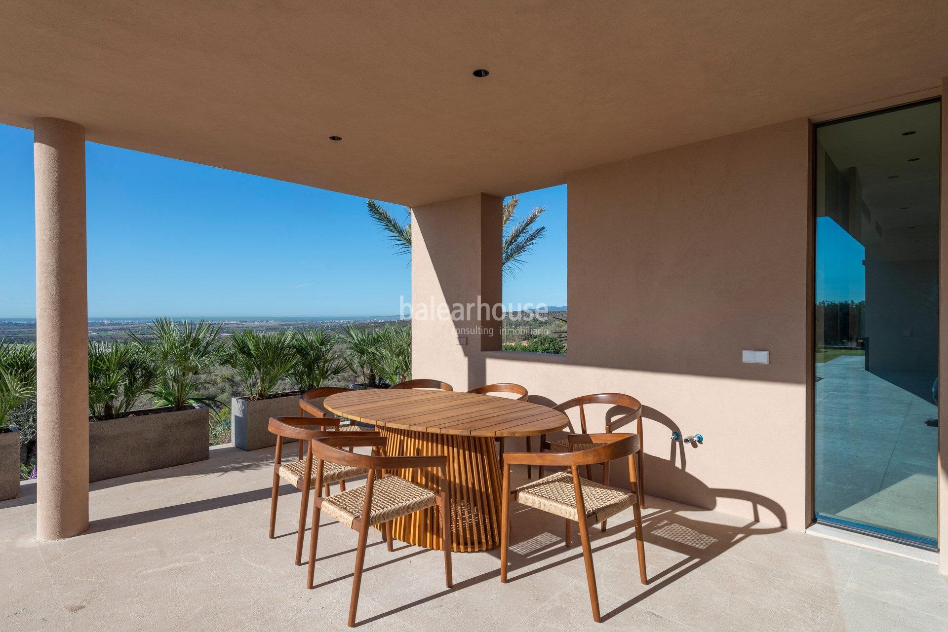 Modern newly built rustic finca with large exteriors and spectacular views of Palma and the sea.