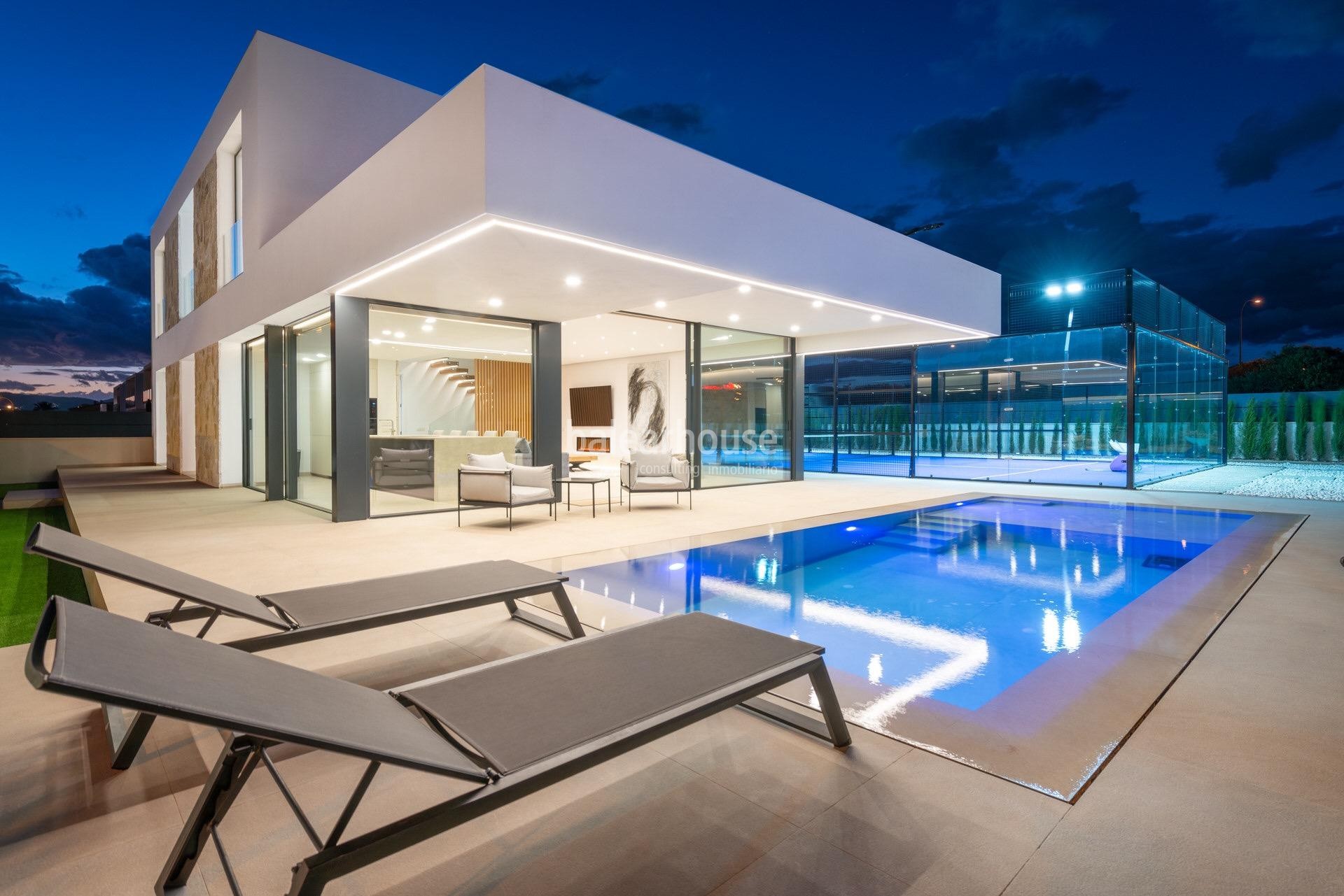 Extraordinaria villa de diseño contemporáneo con terrazas, piscina y pista de pádel en Marratxí