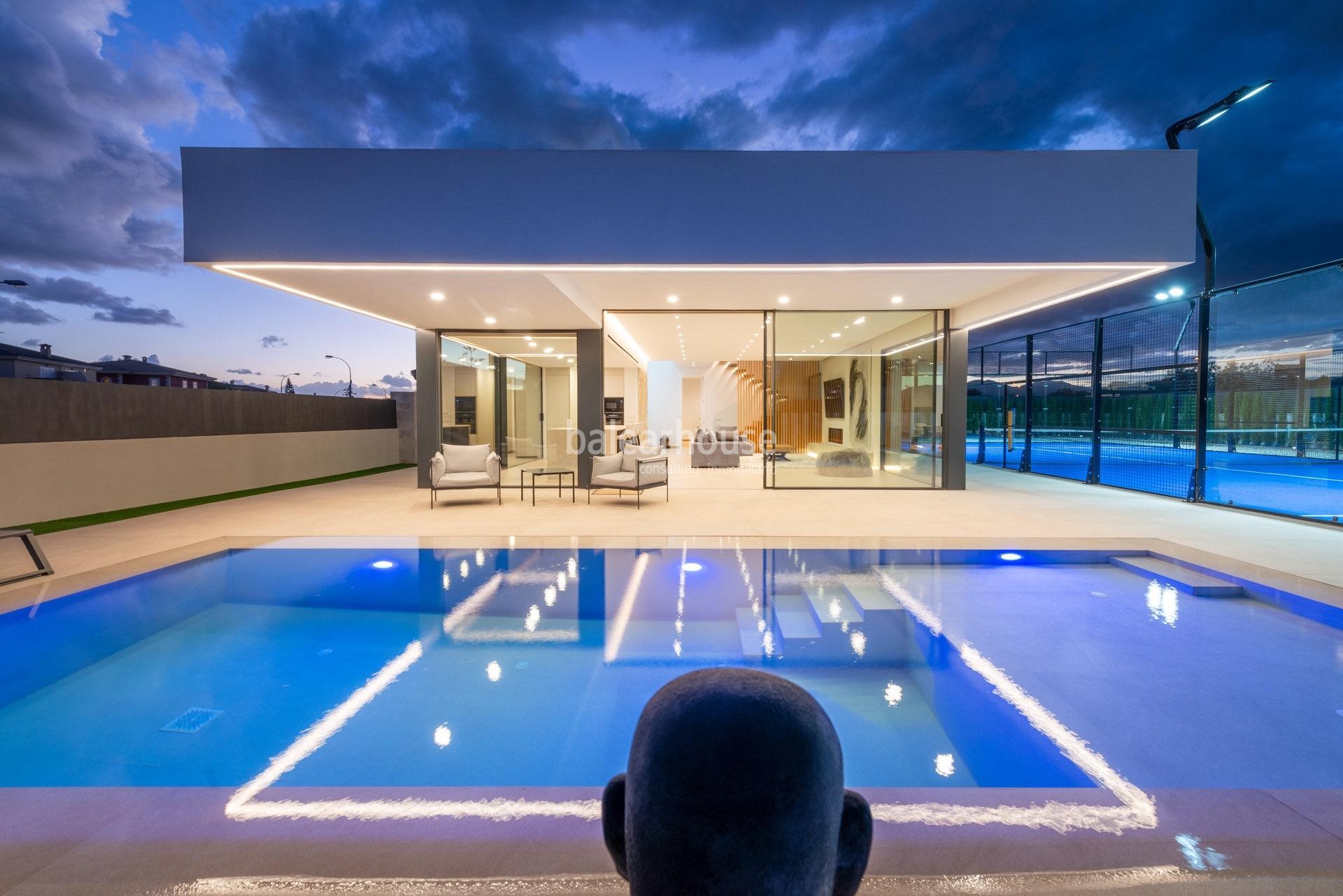 Extraordinaria villa de diseño contemporáneo con terrazas, piscina y pista de pádel en Marratxí