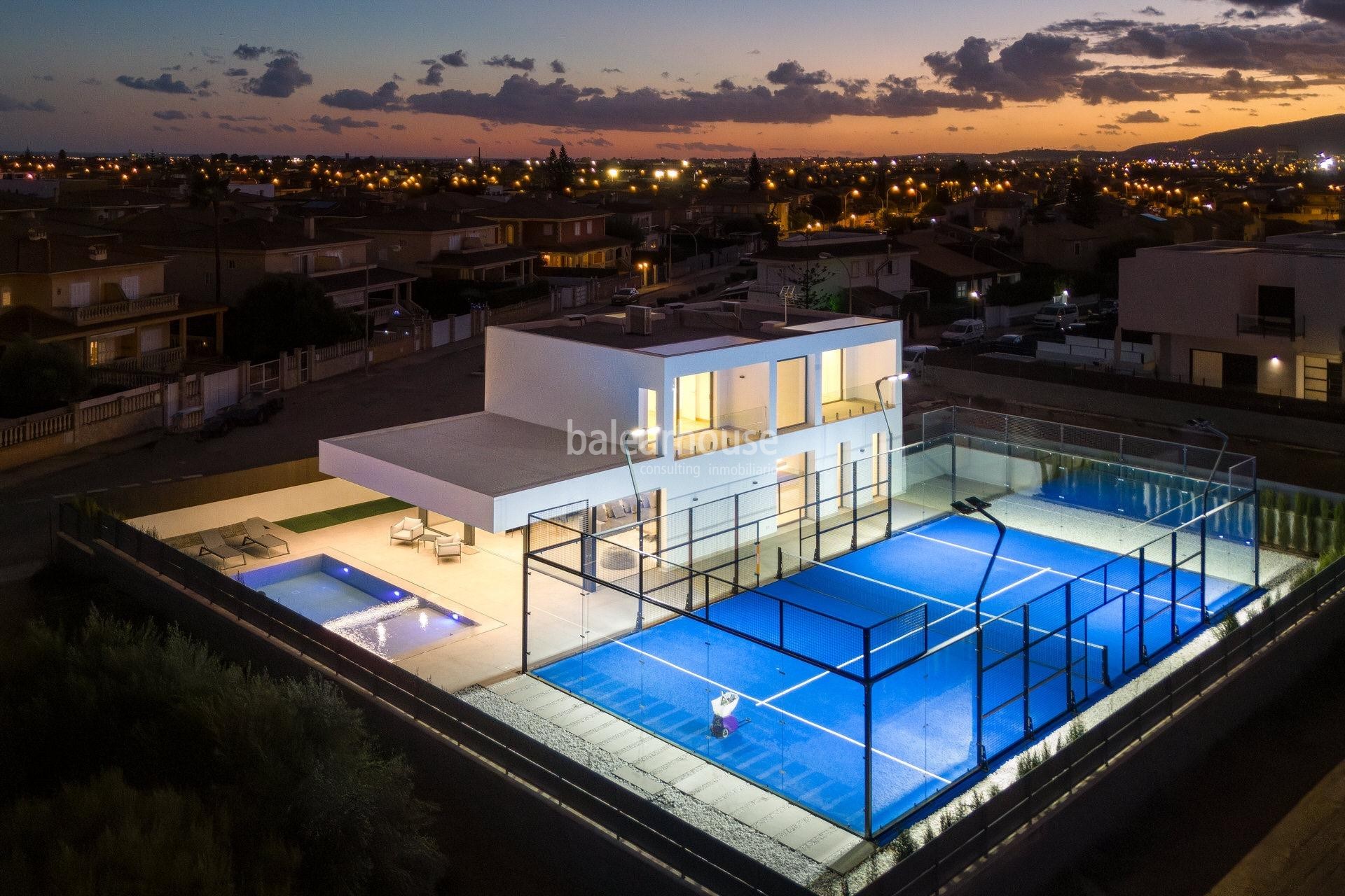 Extraordinaria villa de diseño contemporáneo con terrazas, piscina y pista de pádel en Marratxí