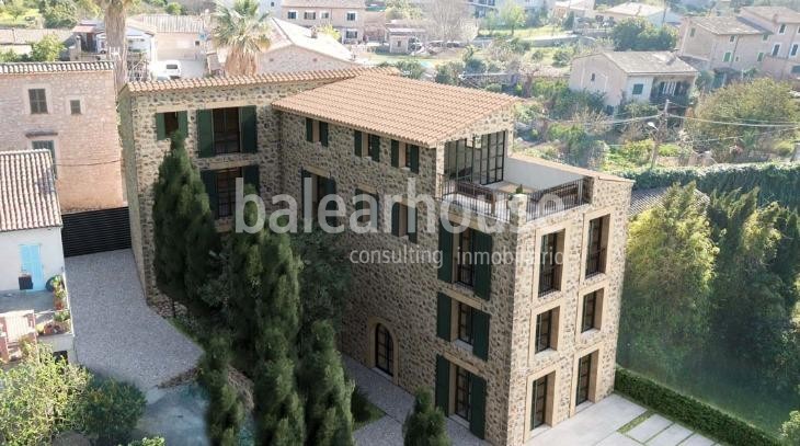 Projekt einer großen rustikalen Finca mit modernem Design und Blick auf die Berge in Sóller