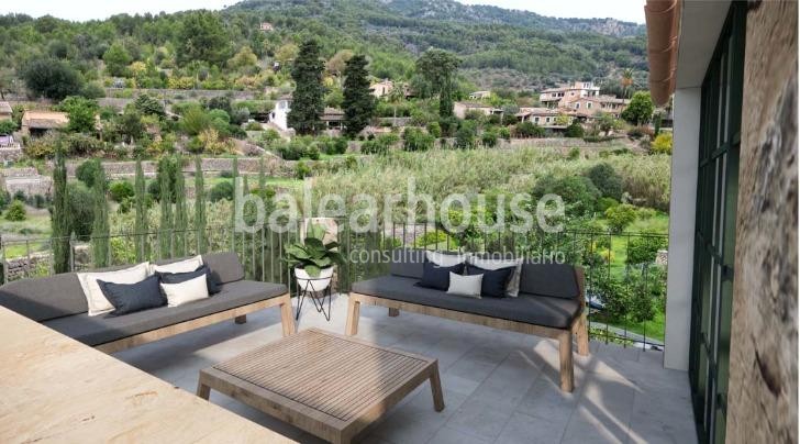 Projekt einer großen rustikalen Finca mit modernem Design und Blick auf die Berge in Sóller