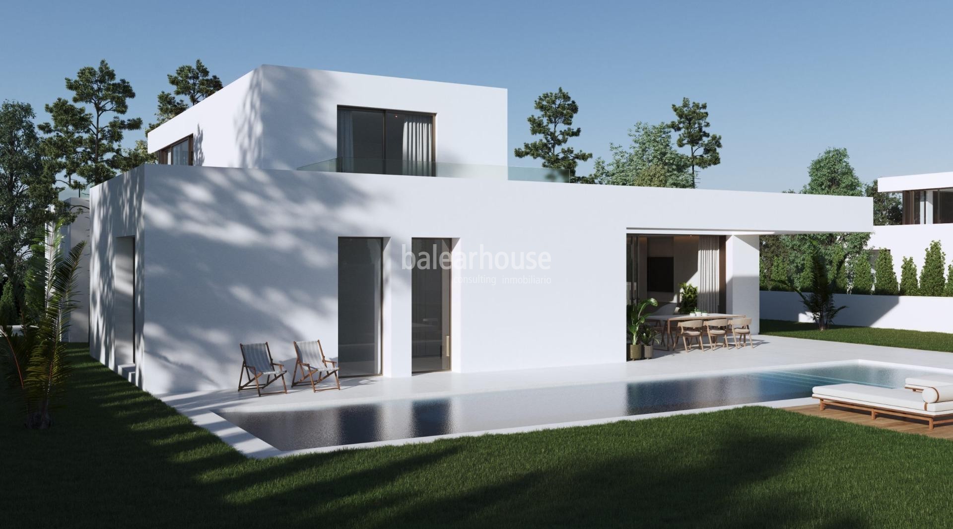 Moderna villa de obra nueva con vistas despejadas grandes espacios exteriores en Santa Ponsa