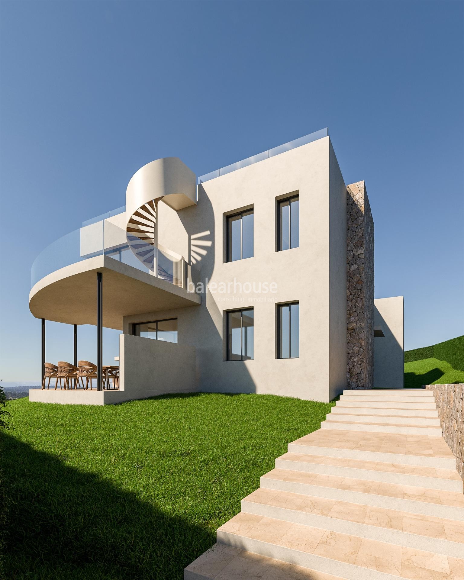 Grundstück mit Projekt für eine moderne Villa mit Meerblick in Cala Vinyas