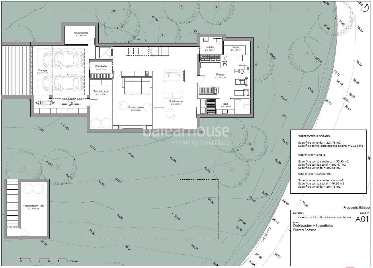 Grundstück mit Projekt für eine moderne Villa mit Meerblick in Cala Vinyas