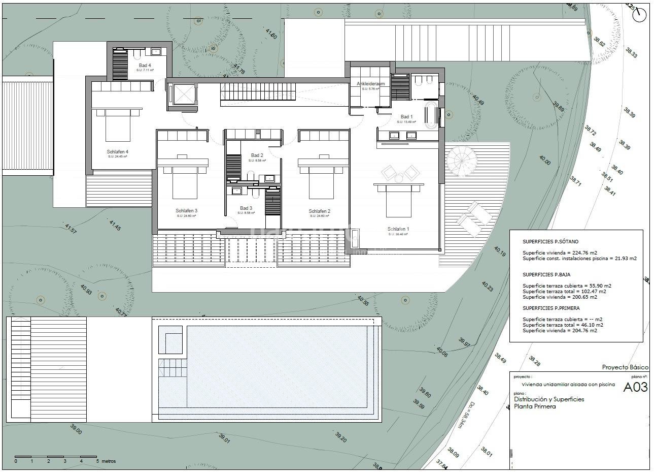 Solar con proyecto de villa moderna con vistas parciales al mar en Cala Vinyas