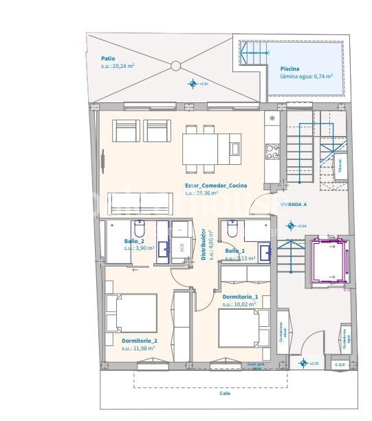 Moderna planta baja de obra nueva con piscina privada y altas calidades en el Portixol