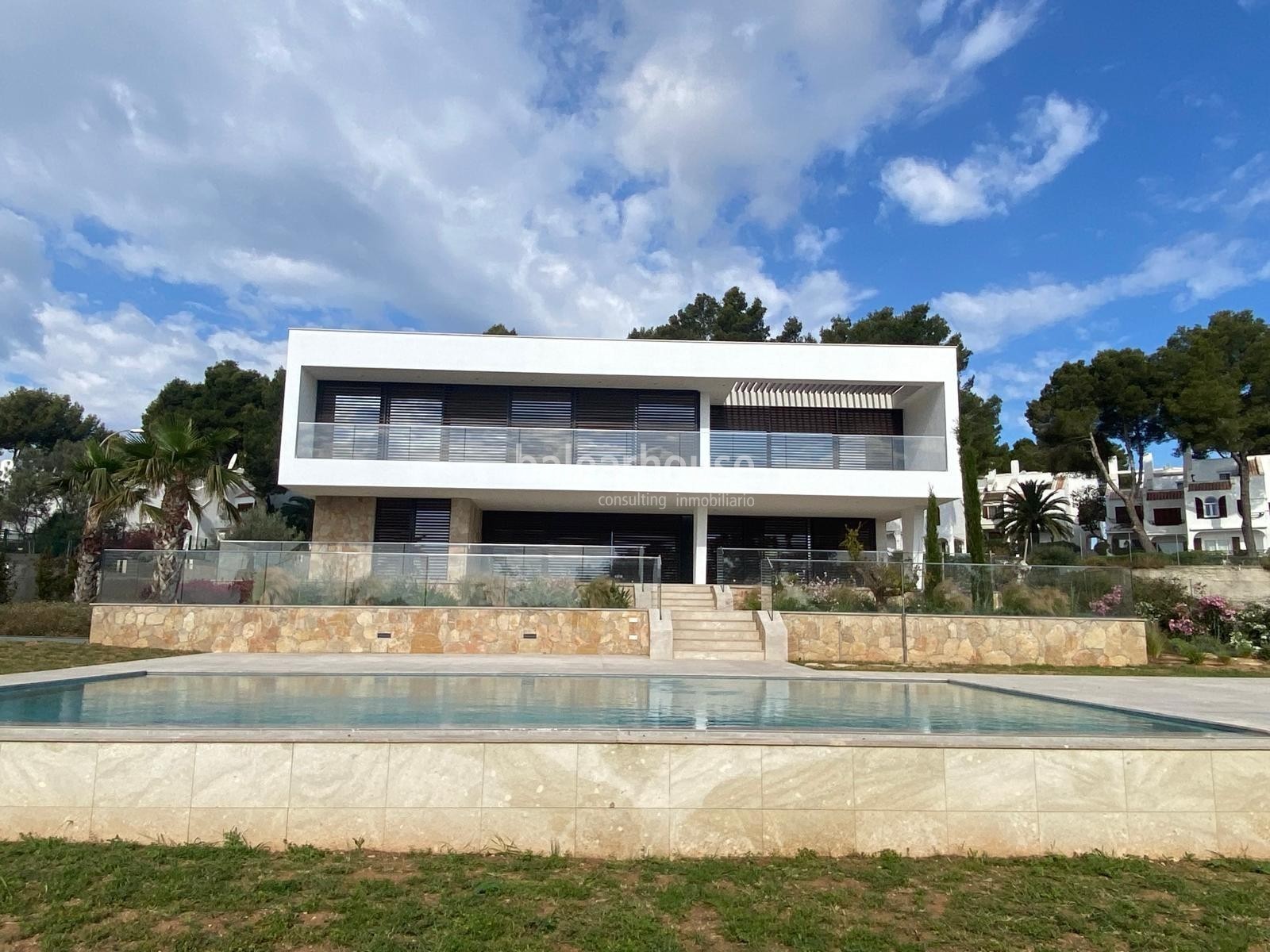 New contemporary villa in Sol de Mallorca with magnificent sea views and large garden with pool