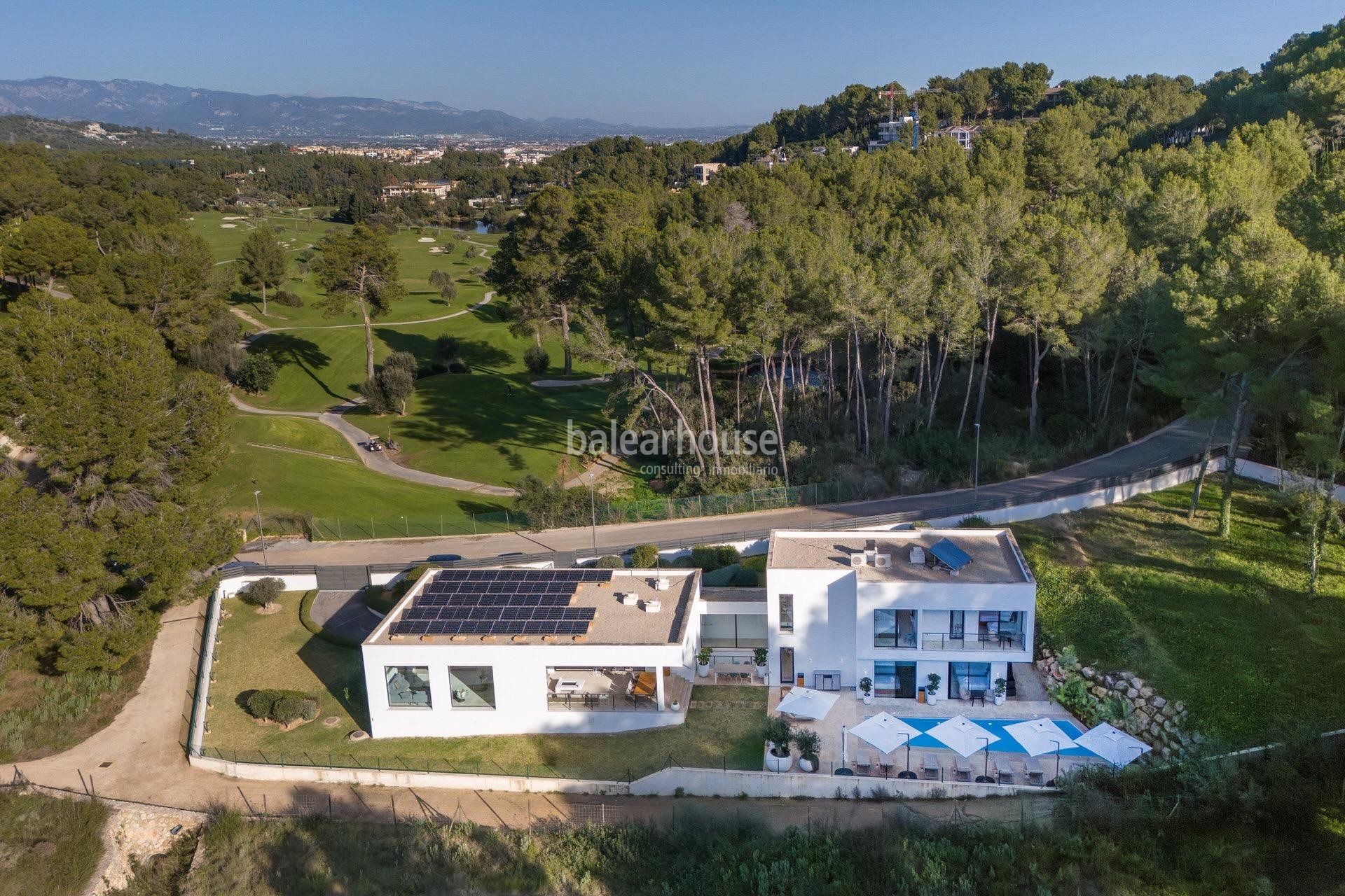 Large modern design villa on the first line golf course with terraces, pool and gardens in Son Vida