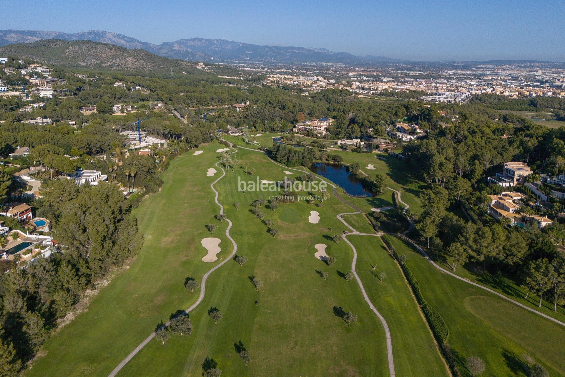 Large modern design villa on the first line golf course with terraces, pool and gardens in Son Vida