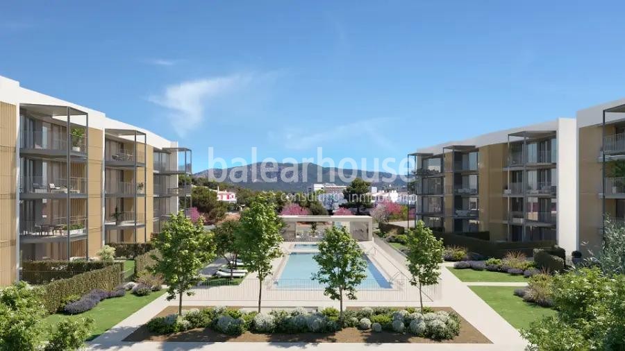 Moderna planta baja de obra nueva con terraza privada y piscinas cerca de playas en Palmanova