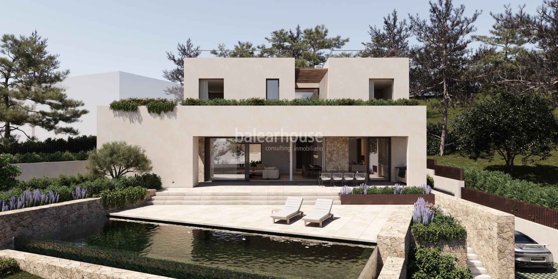 Große neu gebaute Villa mit hoher Qualität, modernem Design und Meerblick in Can Catalá