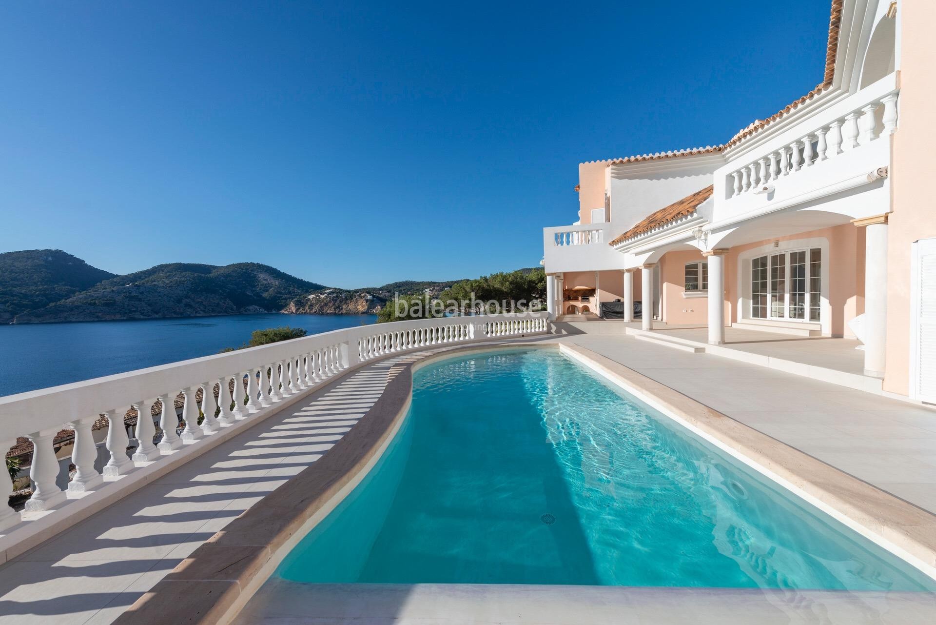 Spectacular sea views from this fabulous villa in Camp de Mar with terraces and large pool