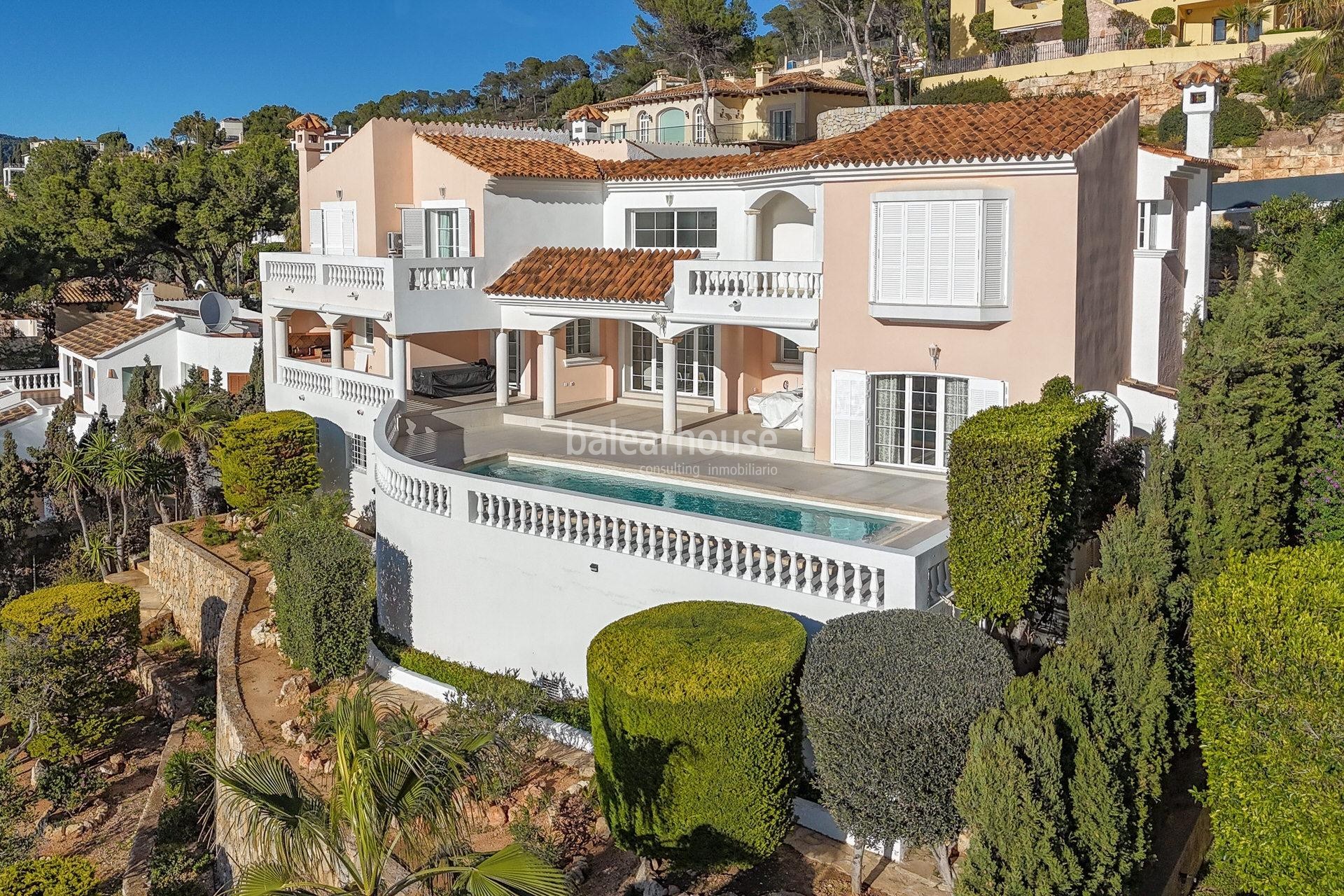 Spectacular sea views from this fabulous villa in Camp de Mar with terraces and large pool