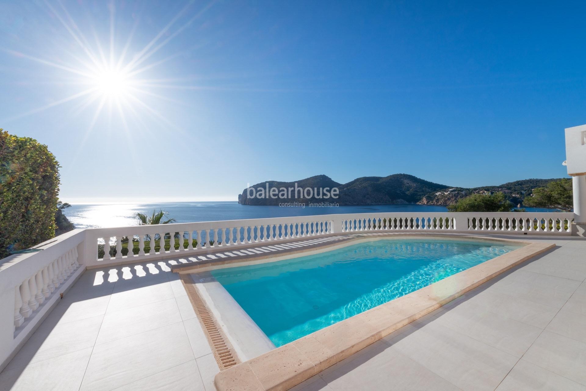 Spectacular sea views from this fabulous villa in Camp de Mar with terraces and large pool