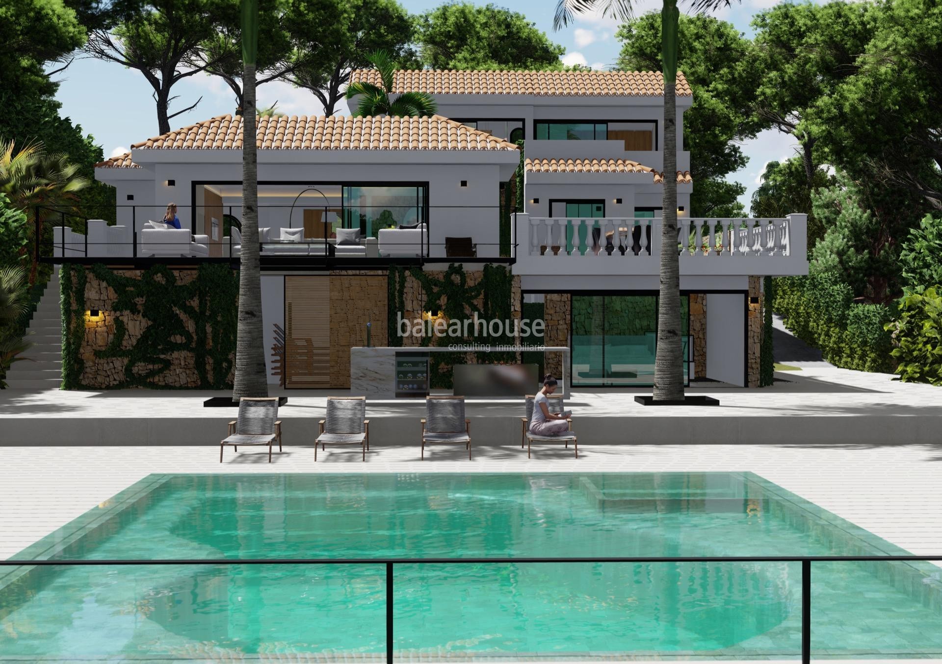 Excellent land with house and design villa project in the coastal area of Costa d'en Blanes