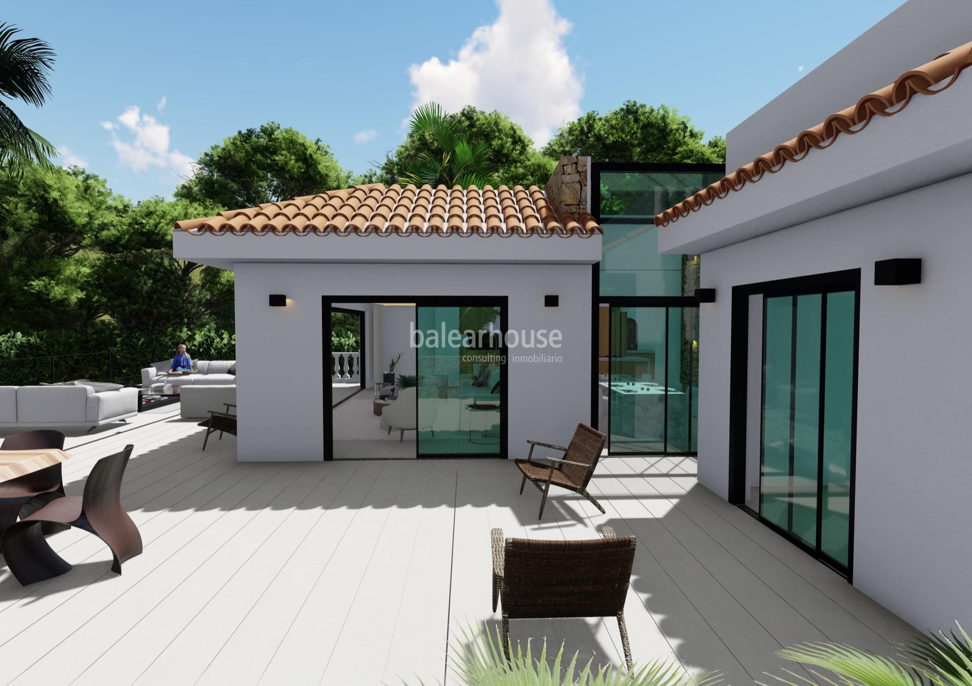 Excelente terreno con casa y proyecto de villa de diseño en la zona costera de Costa d’en Blanes