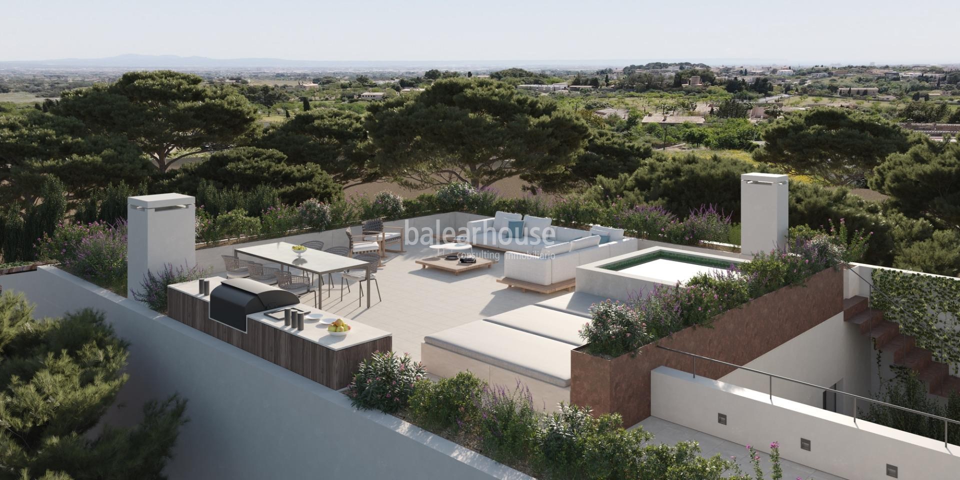 New project of modern finca in Establiments with swimming pool, garden and traditional elements.