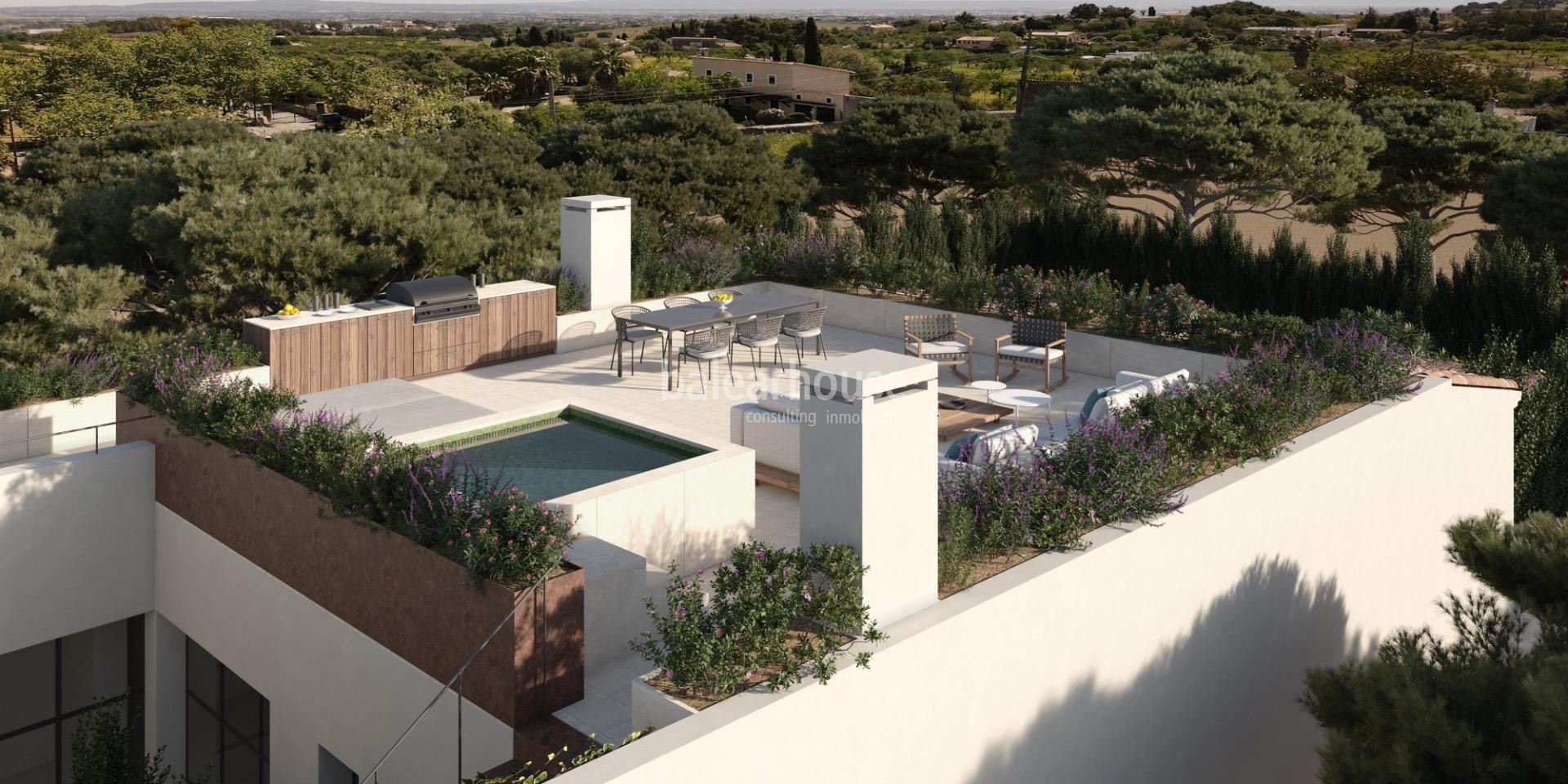 New project of modern finca in Establiments with swimming pool, garden and traditional elements.