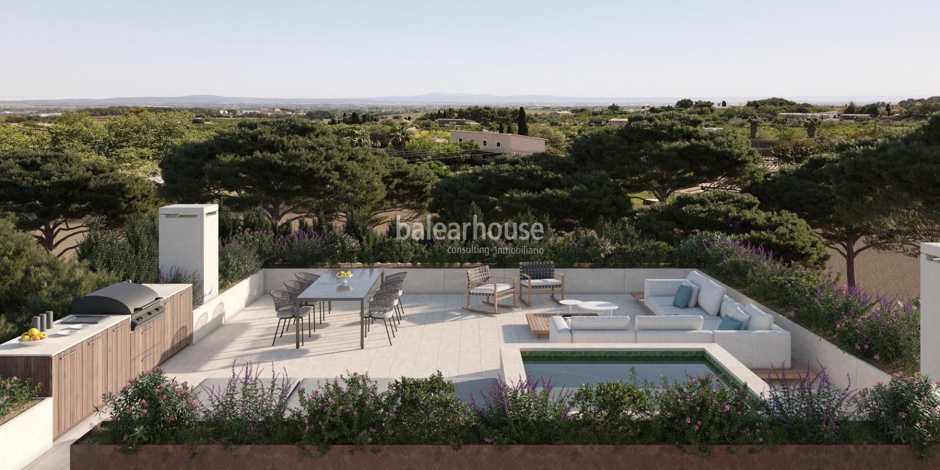 New project of modern finca in Establiments with swimming pool, garden and traditional elements.