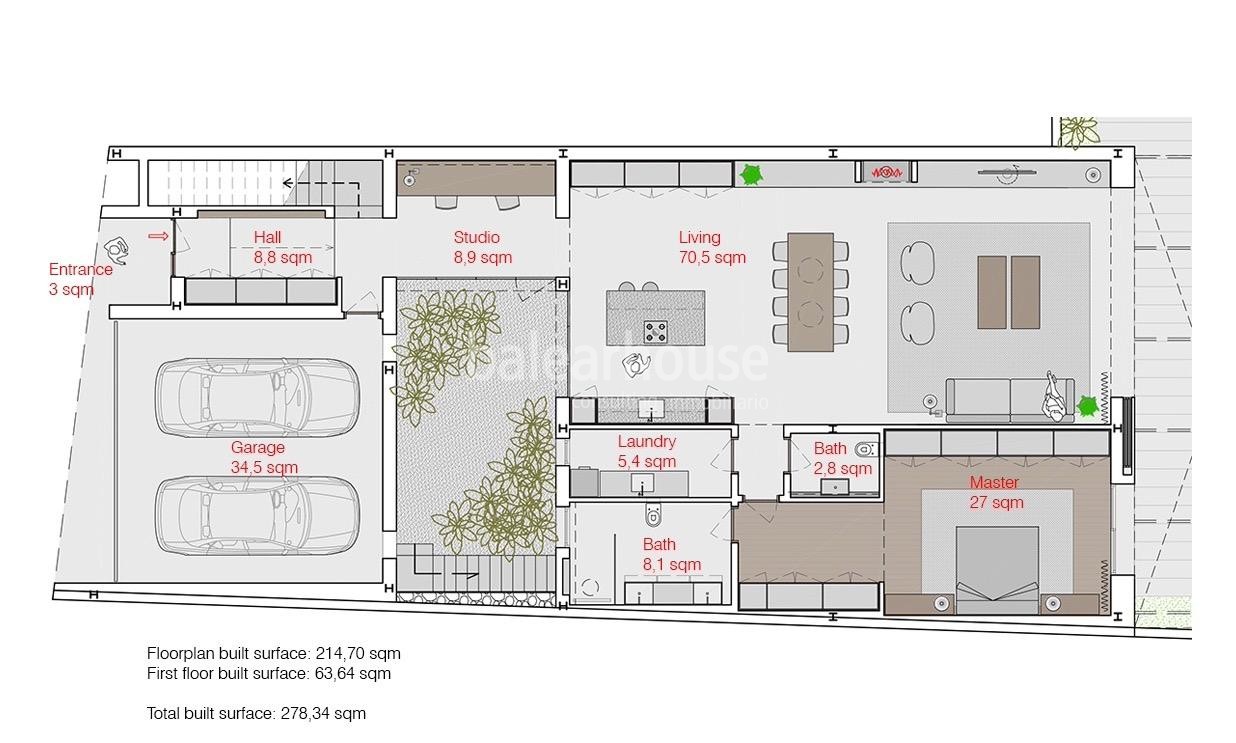 New project of modern finca in Establiments with swimming pool, garden and traditional elements.