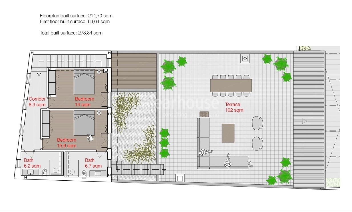 New project of modern finca in Establiments with swimming pool, garden and traditional elements.